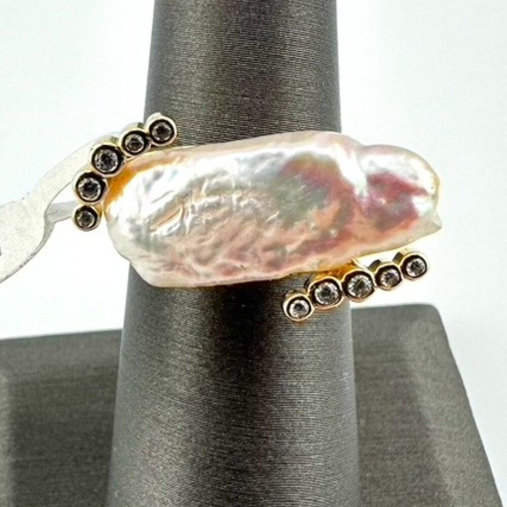 Gold Vermeil 925 Sterling Silver BIWA Freshwater Pearl Ring NWT - 925 N